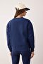 Lacivert Oversize/Geniş Kalıp Dikiş Detayı Kalın İçi Polarlı Örme Sweatshirt TWOAW26SW00204 - 4