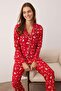 Kırmızı Yumuşak Hissiyatlı Yılbaşı Temalı Örme Pijama Takımı THMAW24PT00051 - 2