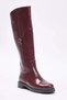 Burgundy Buckled Zippered Round Toe Women's 3.5 cm Flat Heeled Riding Boots Takaw26Cz00009 - 3