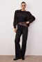 Siyah Leopar Desenli Fular Detaylı Paçası Kesikli Yüksek Bel Wide Leg Jeans TWOAW26JE00285 - 2