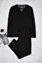 Black Regular Soft Waffle Knitted Pajama Set Tmnaw26Pt00070 - 5