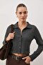 Anthracite Melange Buttoned Polo Neck Crop Stretchy Knitted Blouse Twoaw26Bz00272 - 2