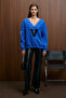 Divine Women's V-Neck Blue Sweatshirt with Embroidery and Patch Detail - 4