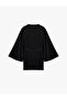 Double-Breasted Collar Long Sleeve Dressing Gown with Tie Detail - 4
