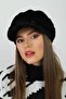 Black Soft Textured Plush Cap Women's Hat - 4