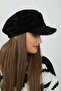 Black Soft Textured Plush Cap Women's Hat - 5