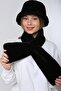 Black Soft Textured Plush Neck Collar & Hat Set of 2 - 3