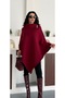 Women's Claret Red Collar Button Detailed Stylish Design Poncho - 6