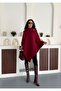 Women's Claret Red Collar Button Detailed Stylish Design Poncho - 2