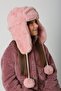 Pink Plush Fur Girl's Beret Hat with Earmuffs and Pompom - 4