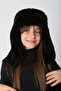 Black Plush Fur Girl's Beret Hat with Headphones and Pompom - 8