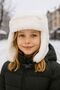 Girl's Ecru Beret Hat - Plush Fur and Headphones