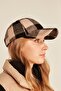 Beige Plaid Patterned Wool Unisex Cap - 3
