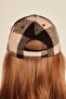 Beige Plaid Patterned Wool Unisex Cap - 4