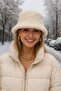 Beige Soft Textured Plush Bucket Women's Hat