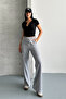 Women's Gray Two Thread Elastic Waist Loose Wide Leg Sweatpants