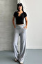 Women's Gray Two Thread Elastic Waist Loose Wide Leg Sweatpants - 5