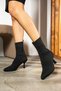Daily Women's Pointed Toe Striped Knitted Knitwear Boots Thin Heeled Black Sock Shoes 169