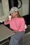 Women's Crew Neck Soft Textured Knitwear Sweater Pink 26W3032