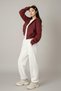 Burgundy Crop Top Thick Fabric Hooded Crop Cardigan