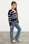100% Cotton Striped Buttoned Girls' Knit Cardigan - 5