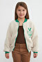 Embroidered Zippered Plush Unisex Children's College Coat - 5