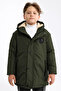 Khaki Boy's Winter Jacket - Detachable Hood, Windproof - 2