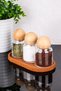 3-Piece Glass Jar Set with Wooden Stand Wooden Ball Lid Jar Set Spice Shaker 300 ml - 6