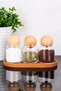 3-Piece Glass Jar Set with Wooden Stand Wooden Ball Lid Jar Set Spice Shaker 300 ml - 3
