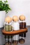 3-Piece Glass Jar Set with Wooden Stand Wooden Ball Lid Jar Set Spice Shaker 300 ml