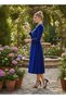 Watermelon Sleeve Double Breasted Velvet Belted Dress - 3