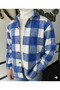 Men's Blue Oversize Checkered Thick Winter Fleece Shirt