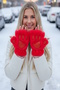 Red Color Paw Figured Plush Gloves - 2