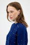 7045 Sleeve Knit Detail Stone Embellished Sweater Navy Blue - 4