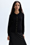 Women's Black Crew Neck Knitwear Cardigan
