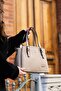 Women's Long Strap 4-Compartment Gold Accessory Plain Stylish Sand Shoulder and Clutch Bag S-1415