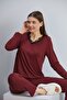 Viscose Knitted Lace Long Sleeve Pajama Set Women's Burgundy - 6