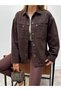 Women's Gabardine Fabric Brown Shirt with Pocket Detail - 4