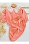 Girl's Embroidered Collar, Elastic Legs, Unprinted, Ruffle Detailed, Oversize, Two-Bottom-Top Children's Set - 2