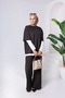 Women's 3-Piece Set ♦   Scuba Fabric ♦   Black ♦   High Waist Wide Leg Pants with Pockets ♦   Casual Stylish Outfit - 6