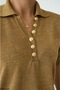 Women's Gold Polo Neck Glitter Short Sleeve Sweater - 4