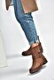 V674121209 Tan Low Heeled Zippered Women's Boots - 4