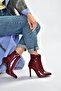 N372524408 Burgundy Patent Leather Thin Heeled Women's Boots - 3