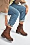 V674121209 Tan Low Heeled Zippered Women's Boots - 2