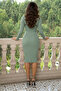 Half High Neck Bodycon Long Sleeve Ribbed Camisole Mini Length Dress-Mint Green - 4