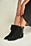 V380518102 Black Suede Flat Sole Zipper Detailed Women's Boots - 3