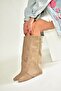 V380526402 Mink Suede Flat Sole Zipper Detailed Women's Boots - 5