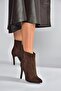 N372524402 Brown Suede Thin Heeled Women's Boots - 4