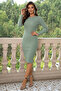 Half High Neck Bodycon Long Sleeve Ribbed Camisole Mini Length Dress-Mint Green