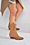 V404041002 Tan Suede Thick Heeled Women's Boots - 2